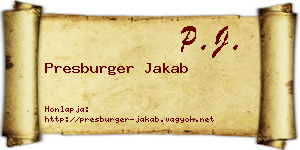 Presburger Jakab névjegykártya